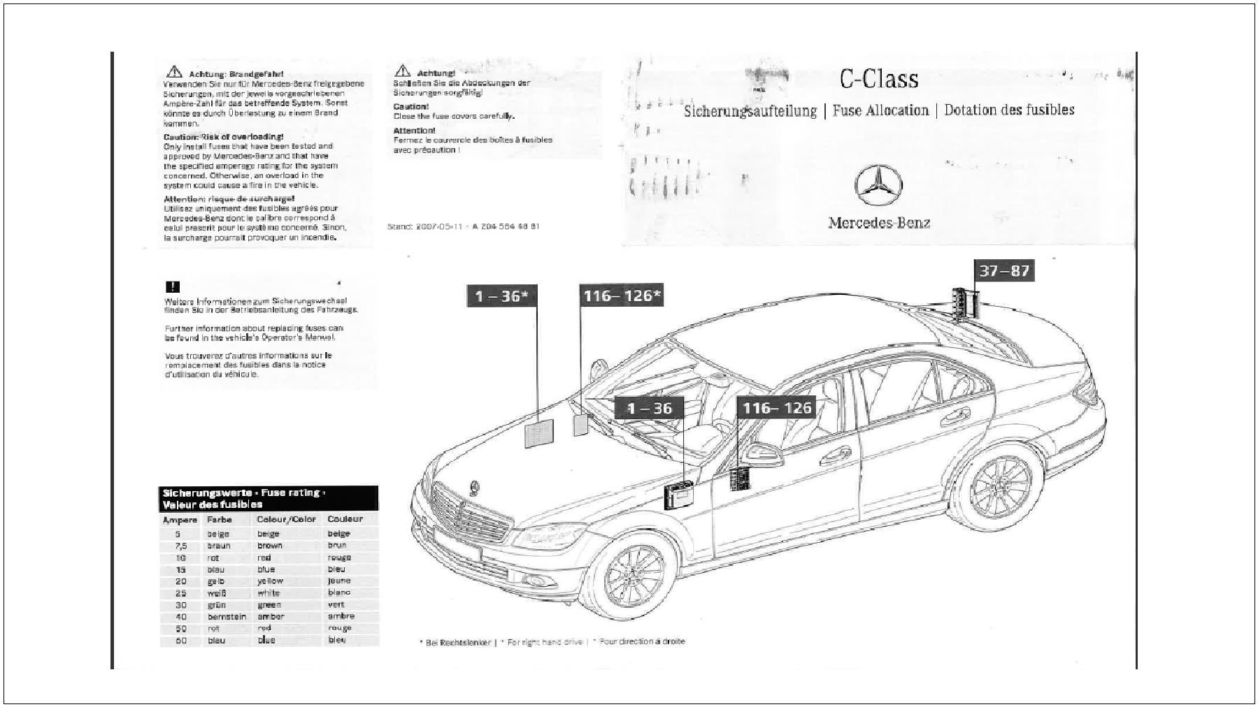 Mercedes-Benz C-Class: Fuse Diagrams ...