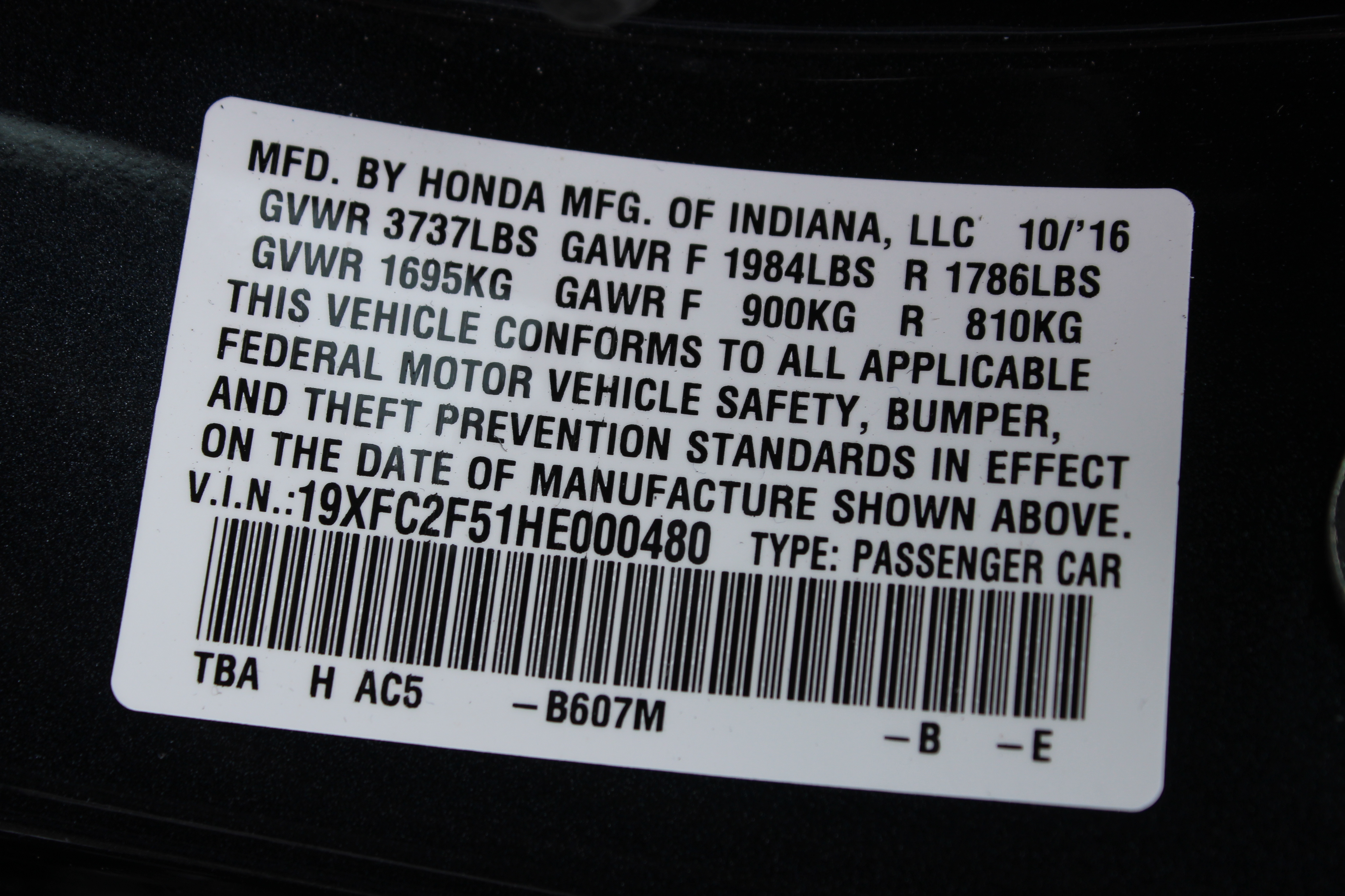 2017 HONDA CIVIC crash image