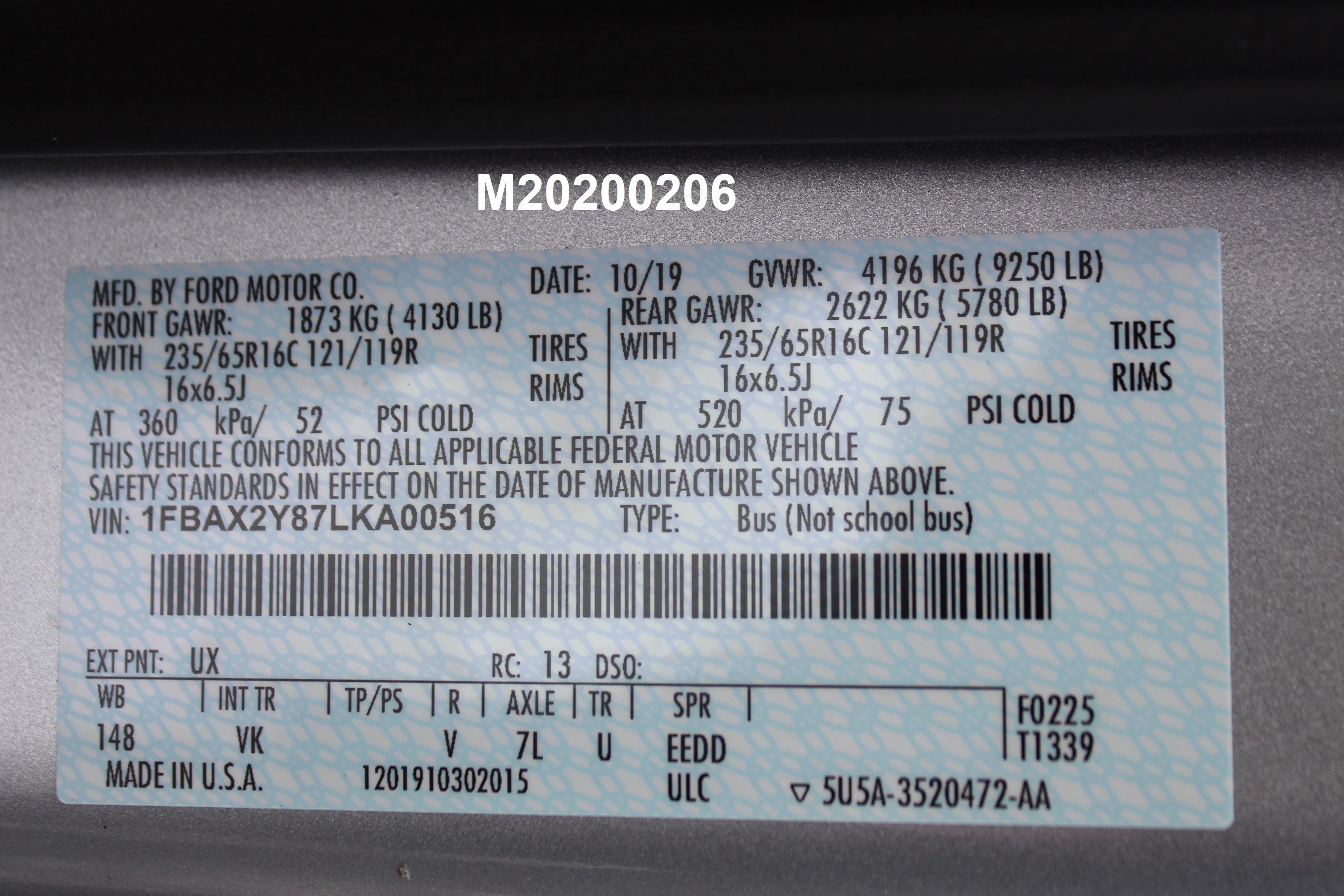 2020 FORD TRANSIT WAGON crash image 2
