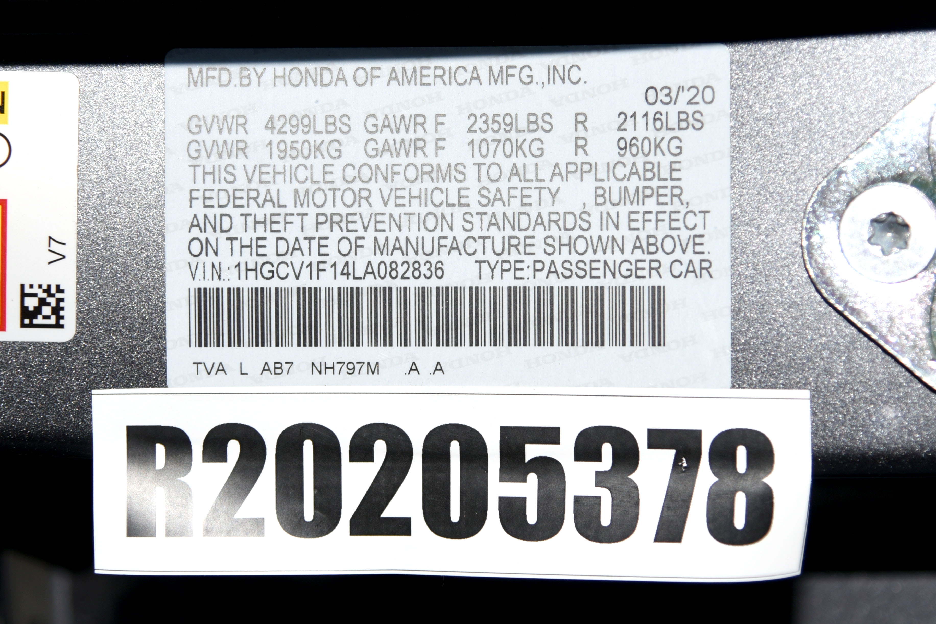 2020 HONDA ACCORD crash image