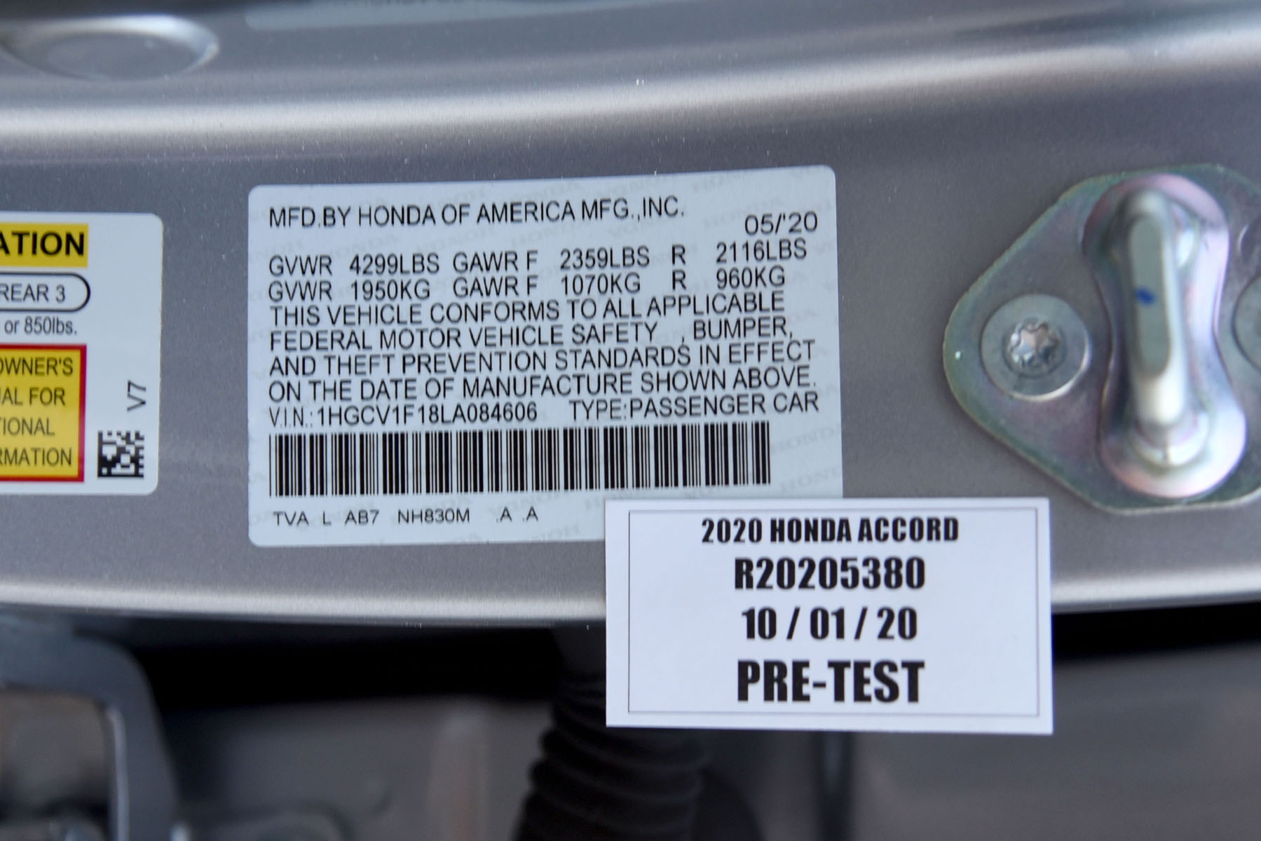 2020 HONDA ACCORD crash-test photo