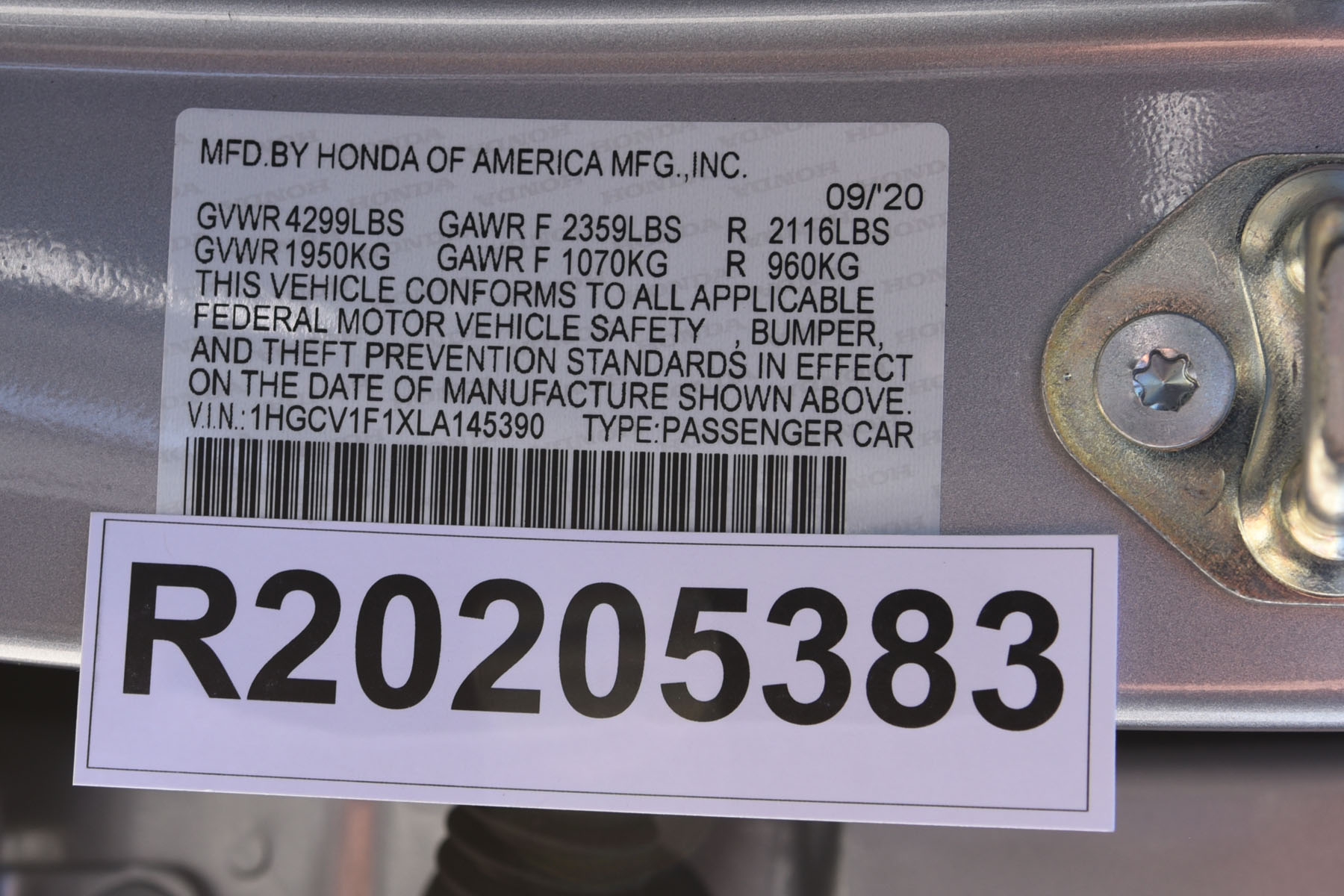 2020 HONDA ACCORD crash-test photo