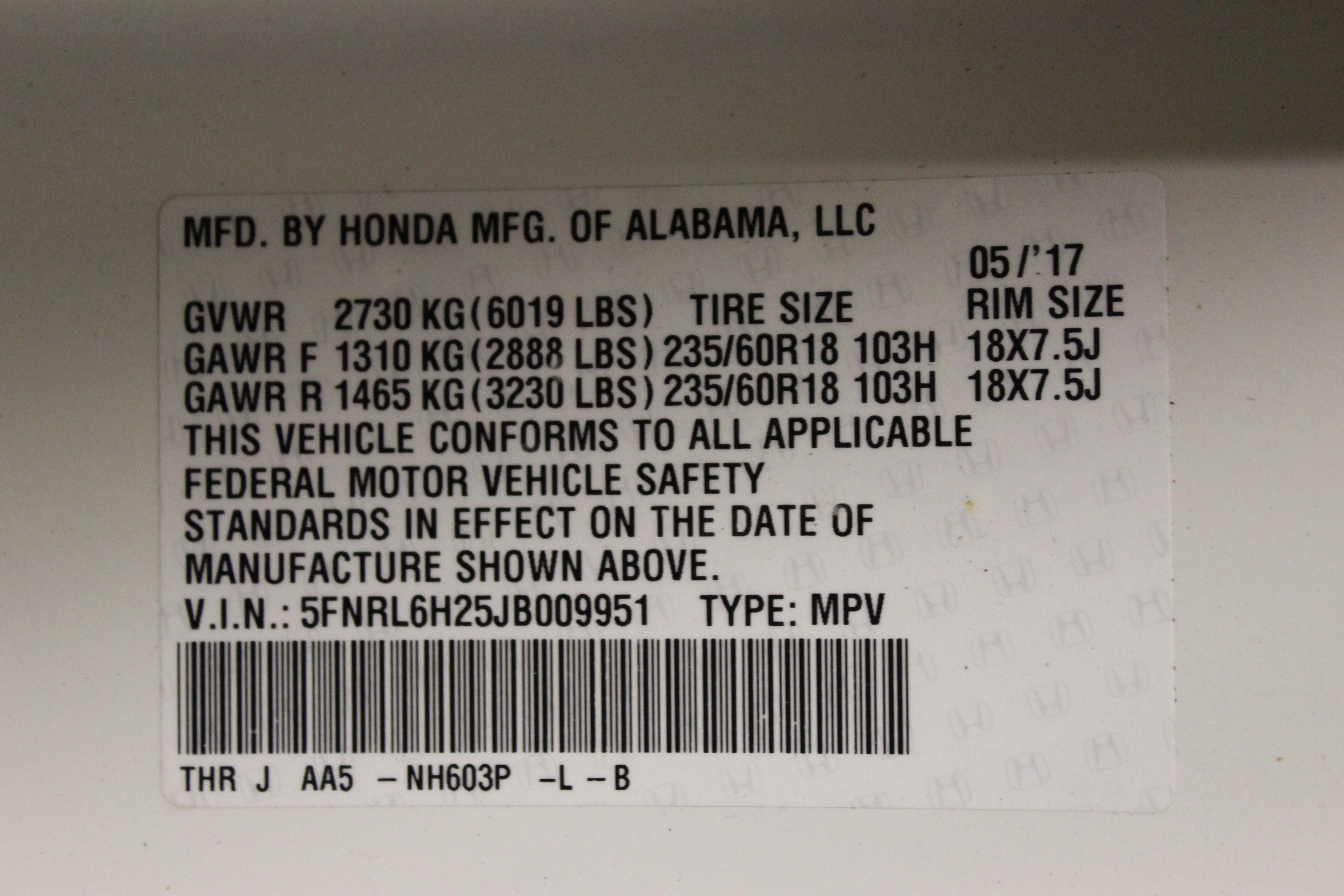 2018 HONDA ODYSSEY crash image
