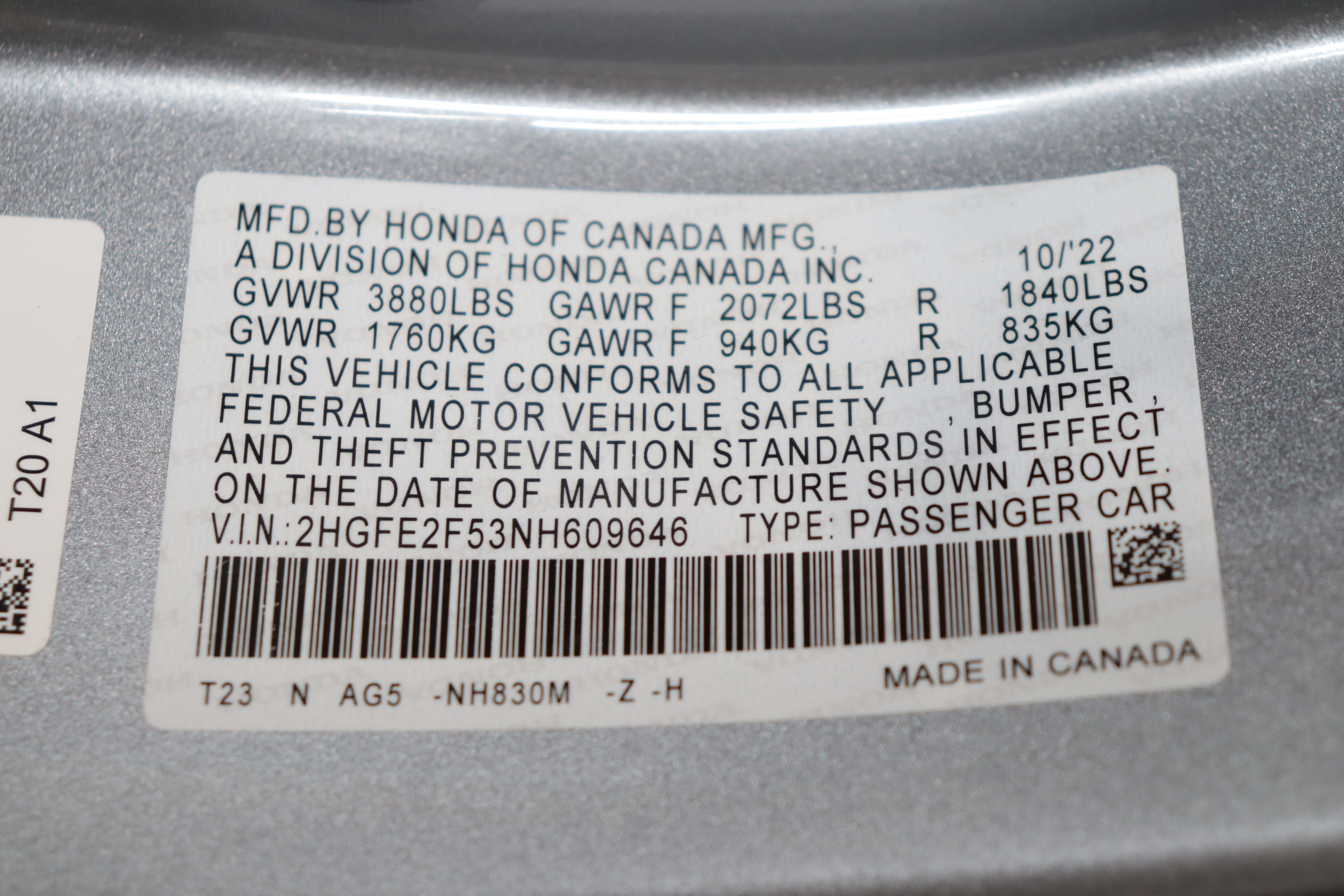 2022 HONDA CIVIC crash image