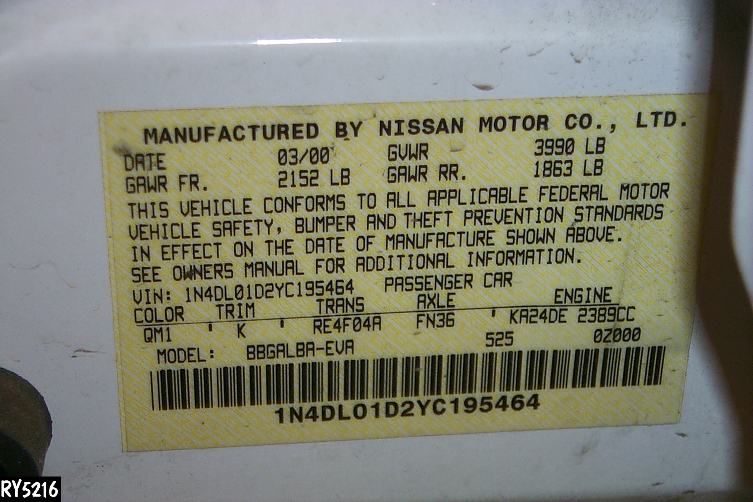 2000 NISSAN ALTIMA crash image