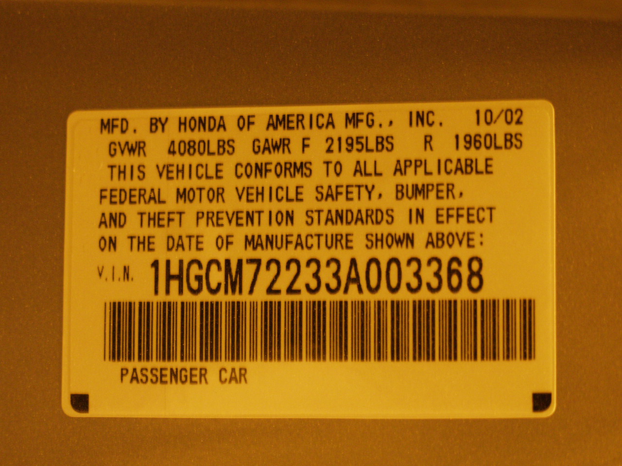 2003 HONDA ACCORD crash image 11