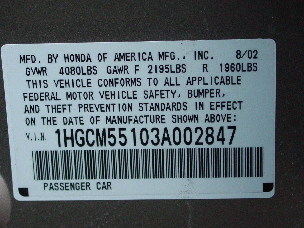 2003 HONDA ACCORD crash image 2