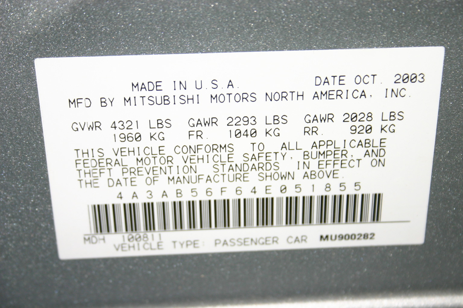 2004 MITSUBISHI GALANT crash image