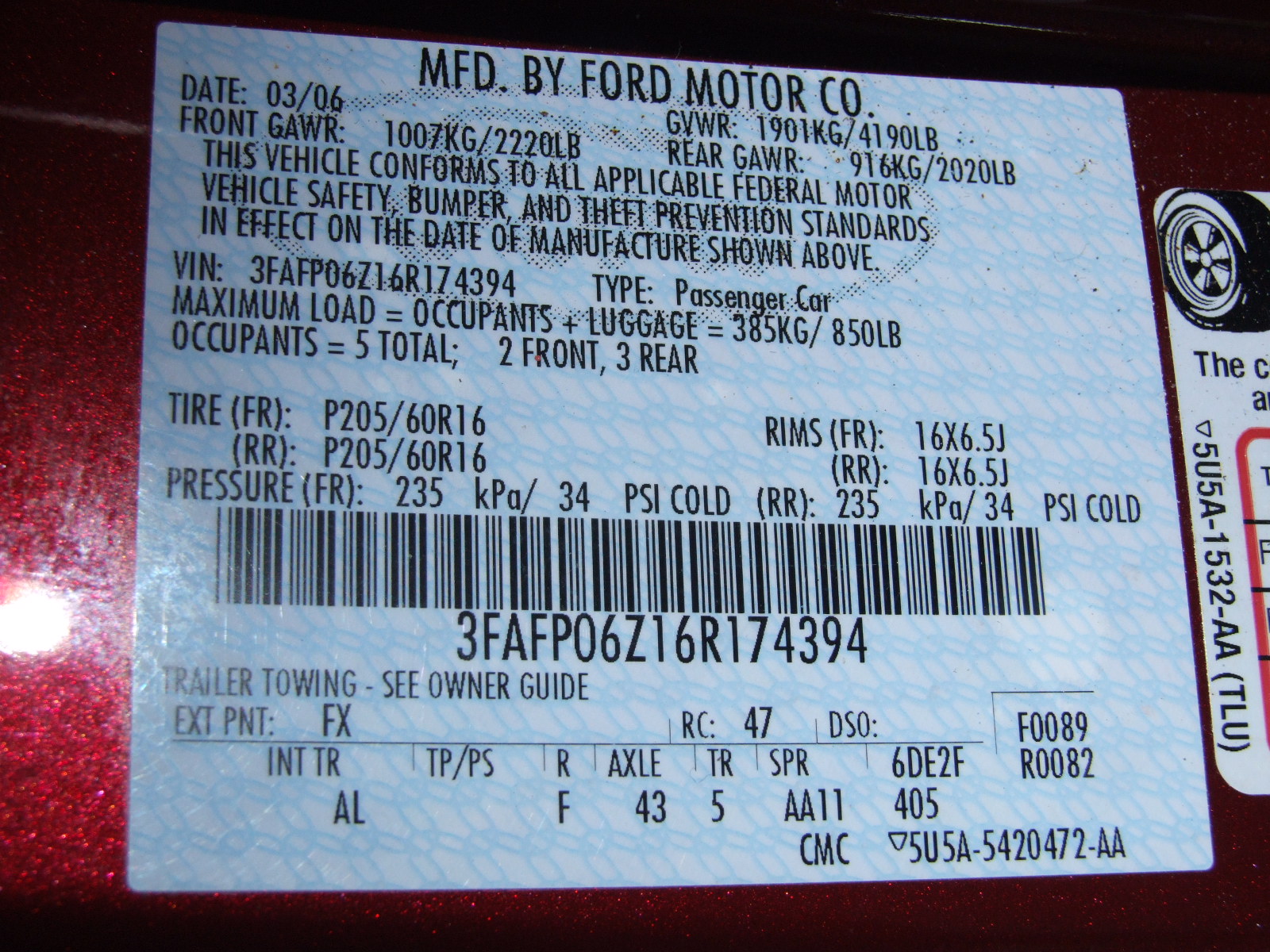 2006 FORD FUSION crash-test photo