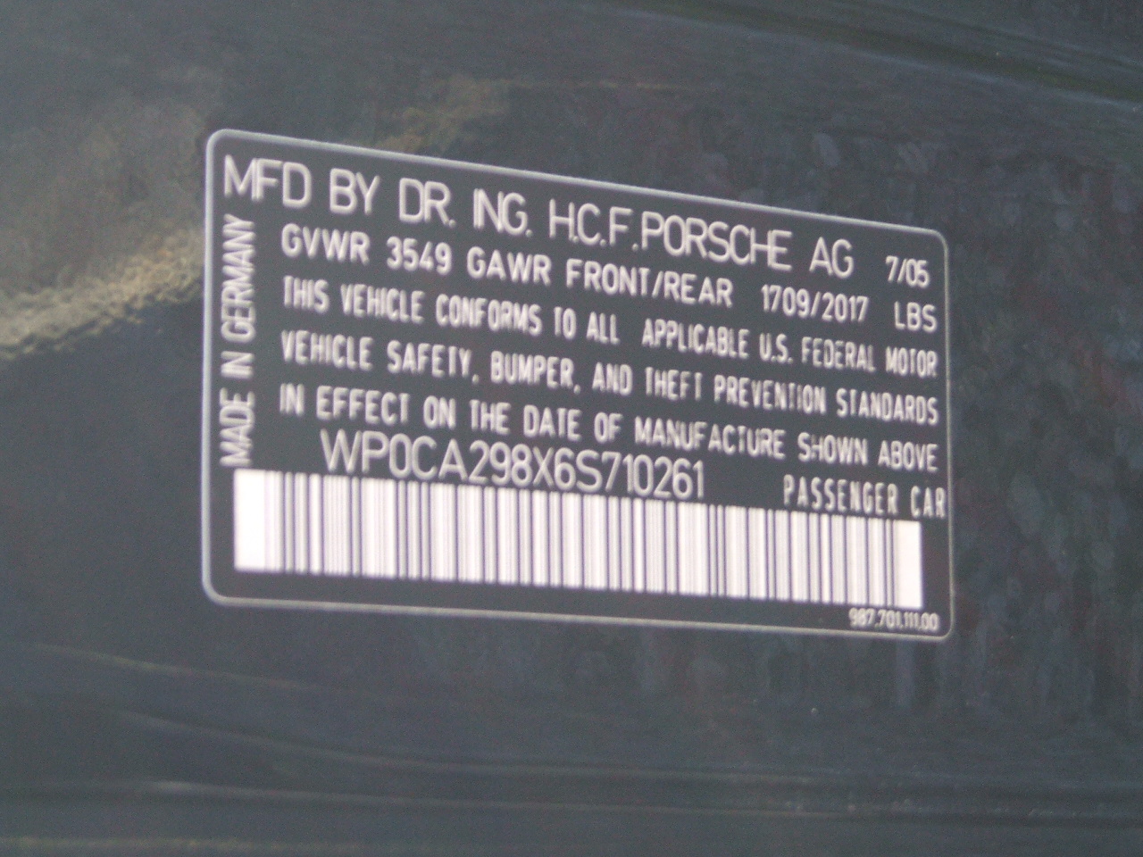 2006 PORSCHE BOXSTER crash-test photo