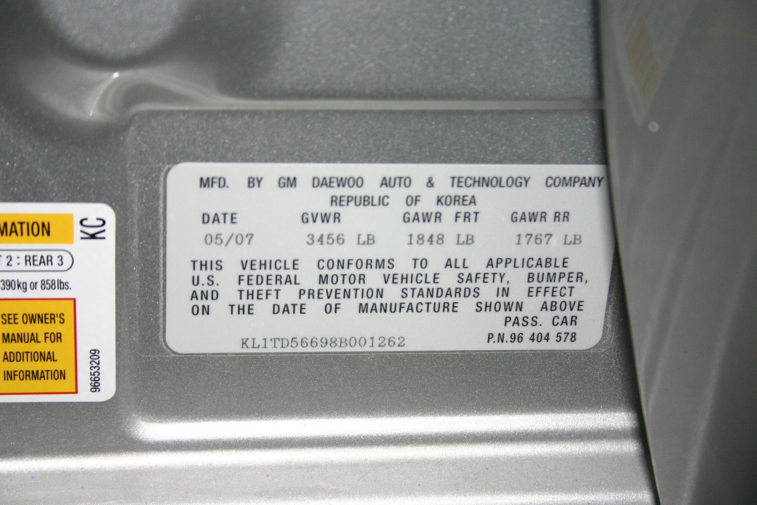 2008 CHEVROLET AVEO crash-test photo