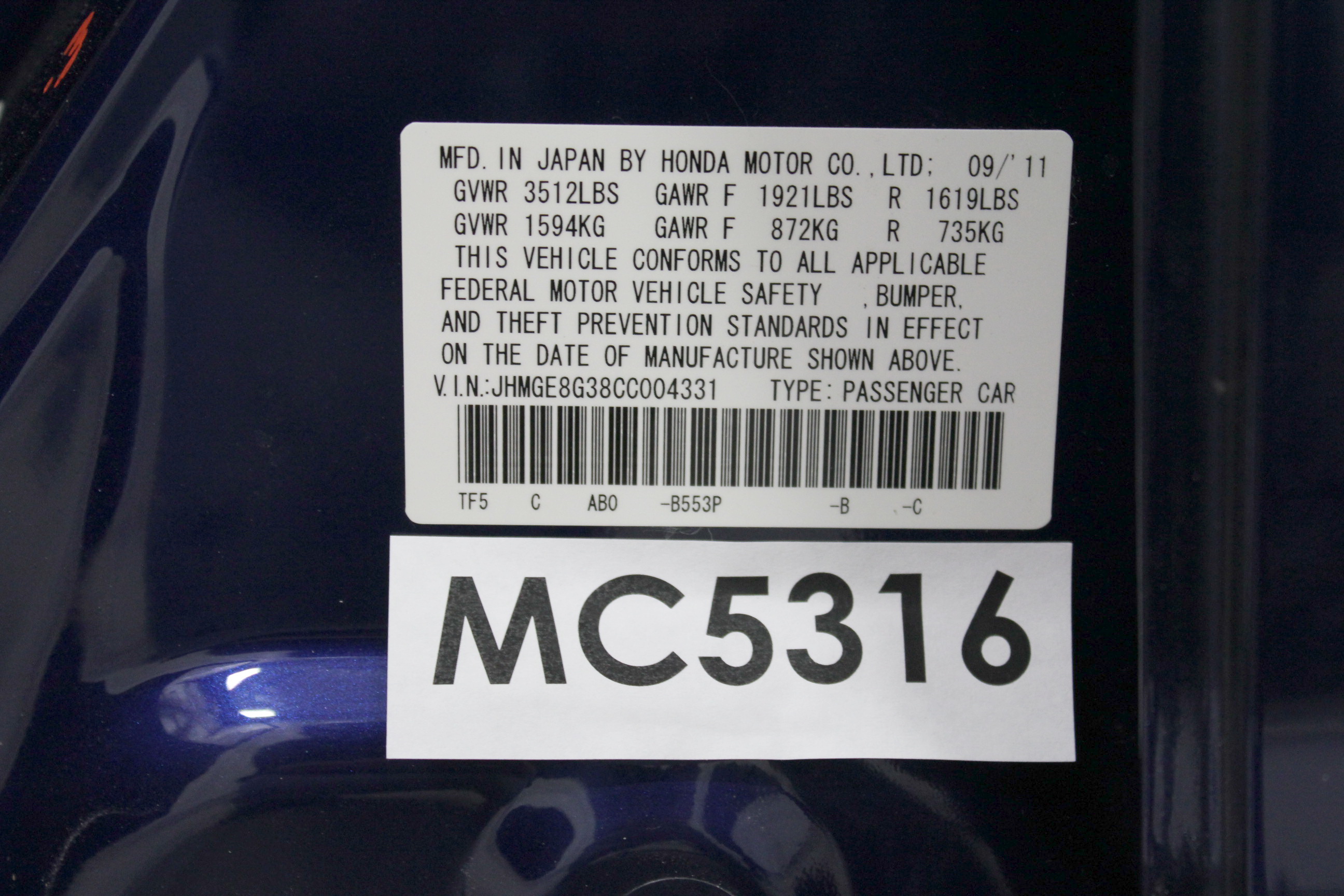 2012 HONDA FIT crash image 3