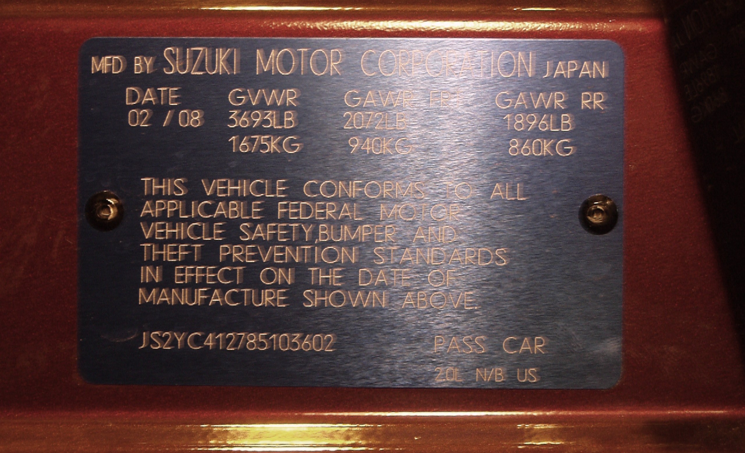 2008 SUZUKI SX4 crash-test photo