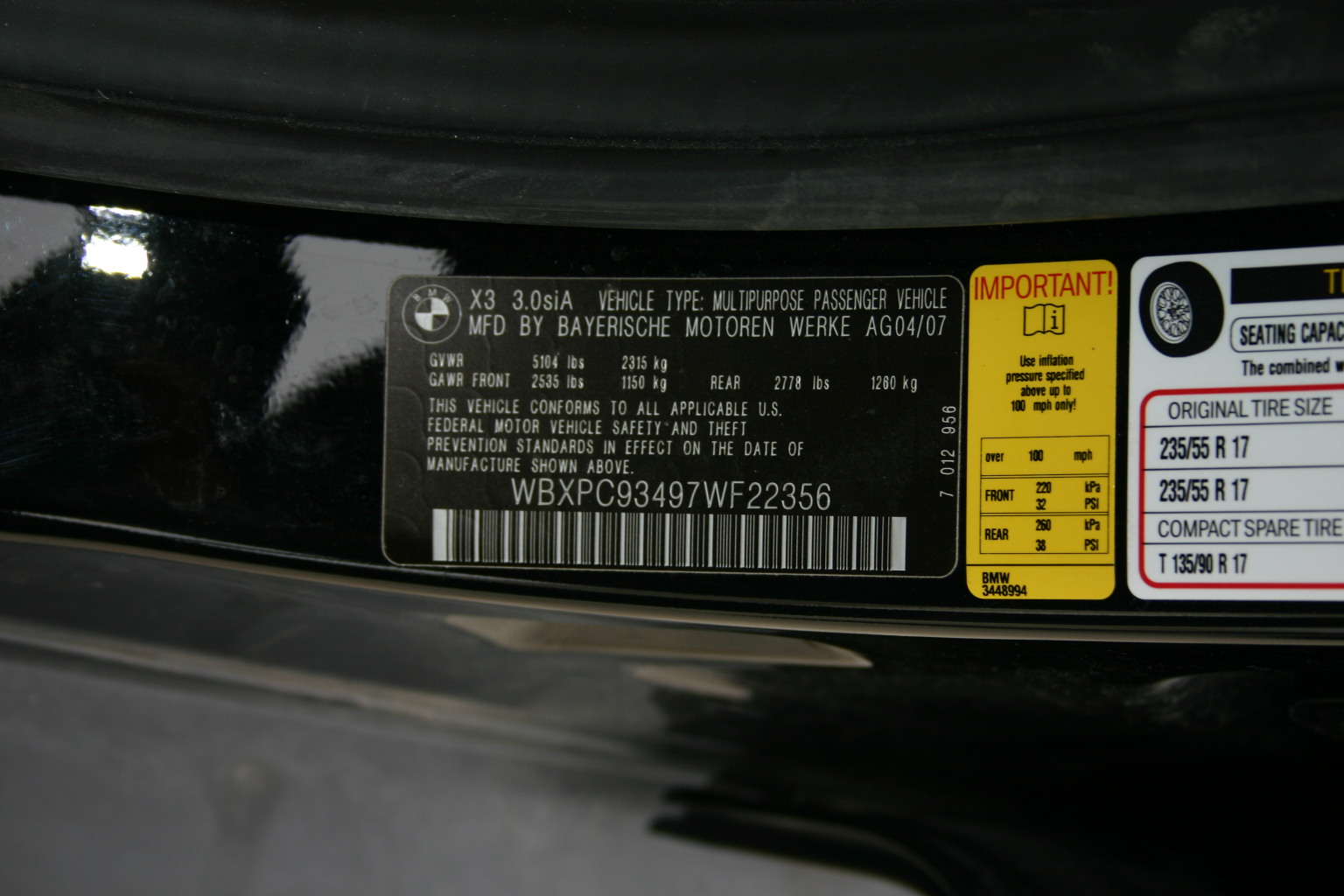 2007 BMW X3 crash-test photo