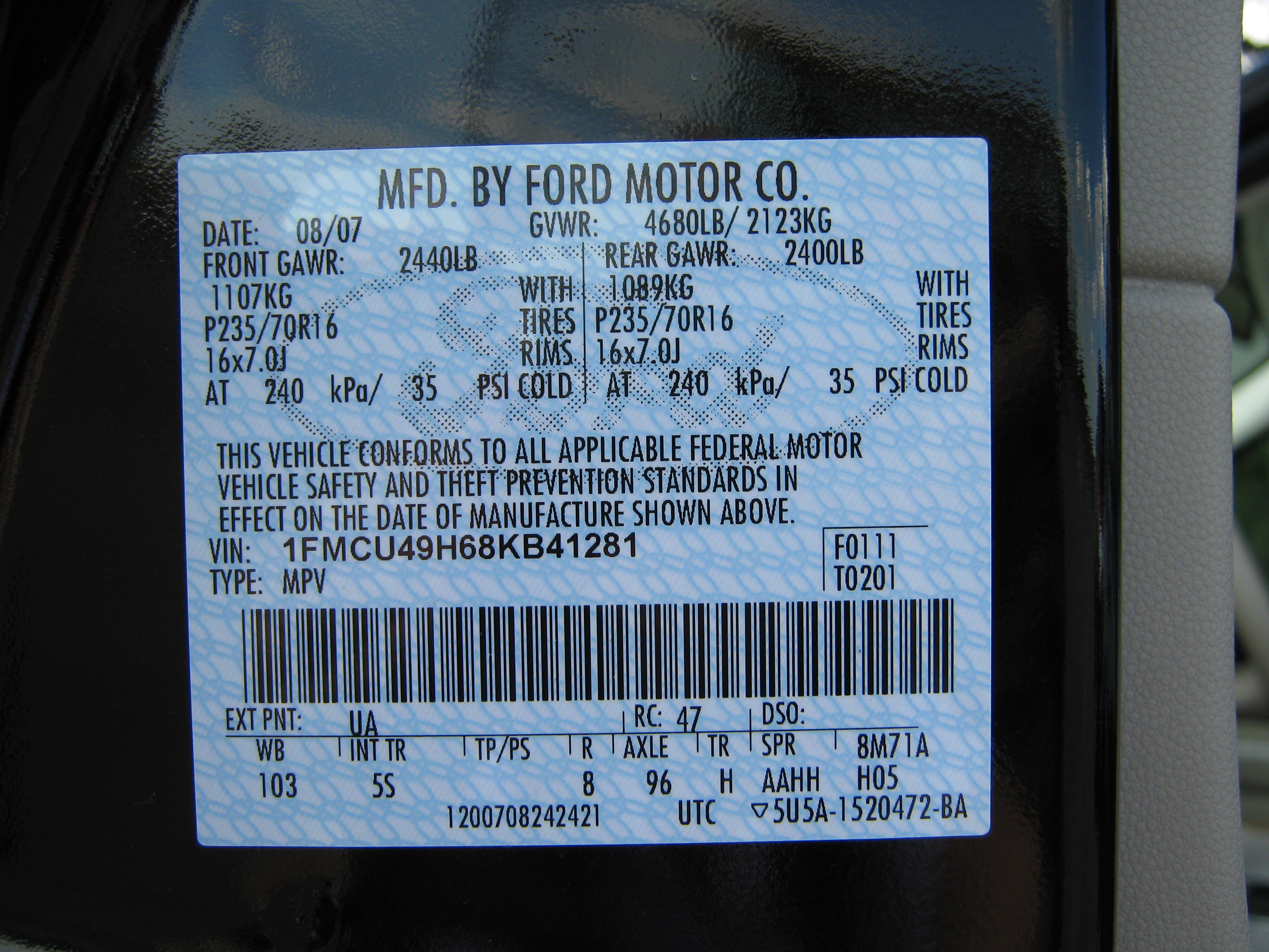 2008 FORD ESCAPE crash-test photo