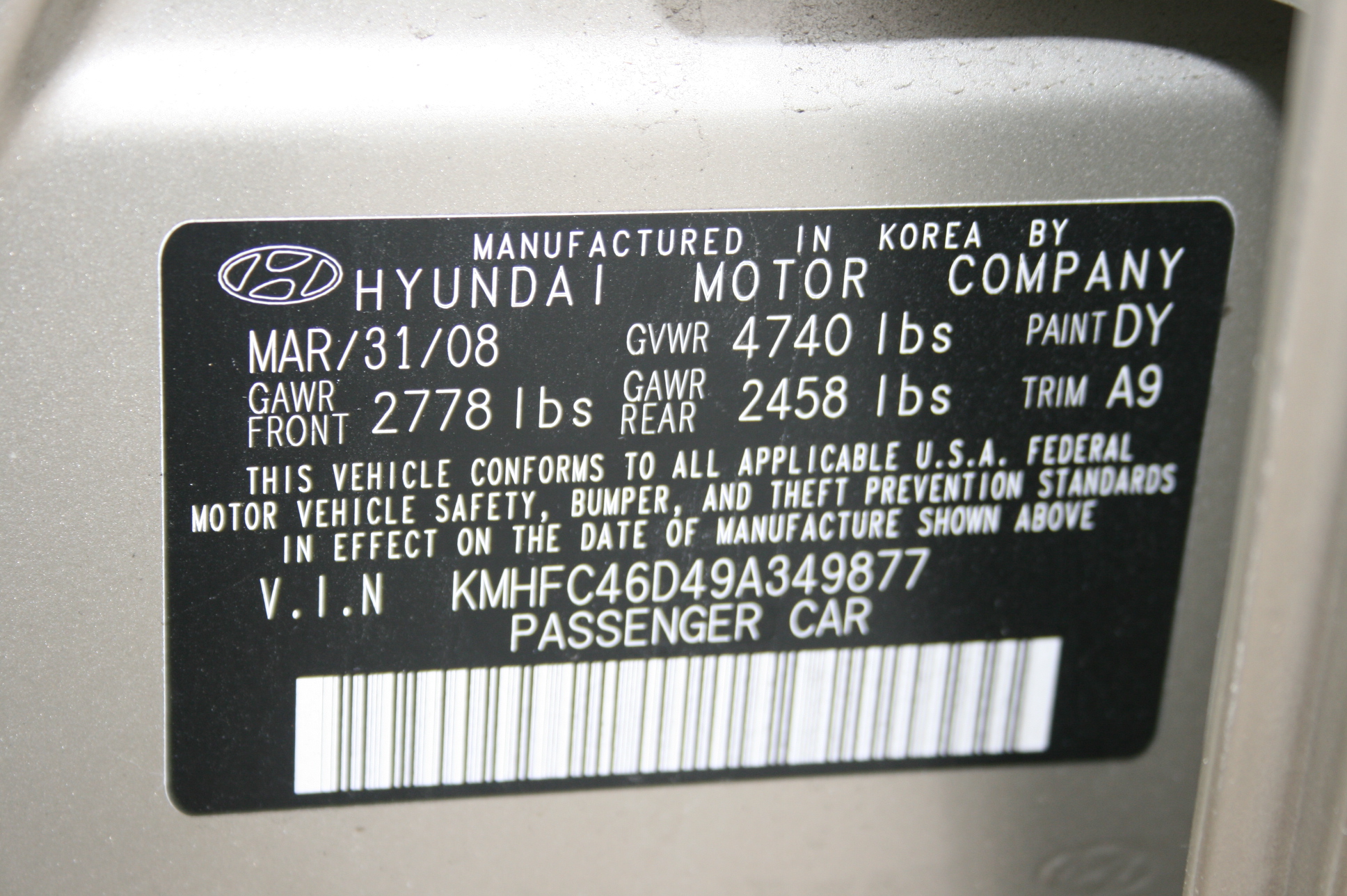 2009 HYUNDAI AZERA crash image