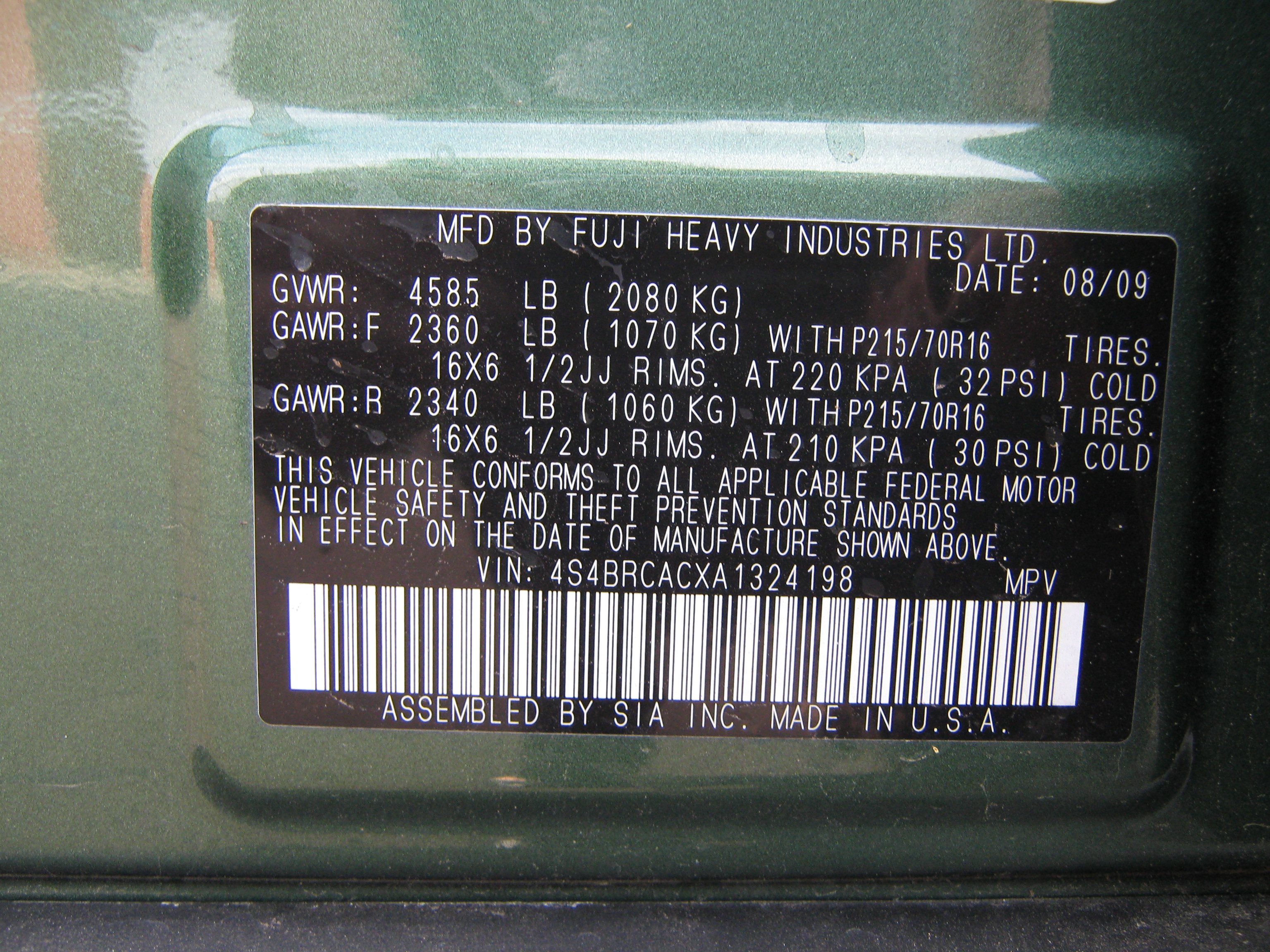 2010 SUBARU OUTBACK crash image