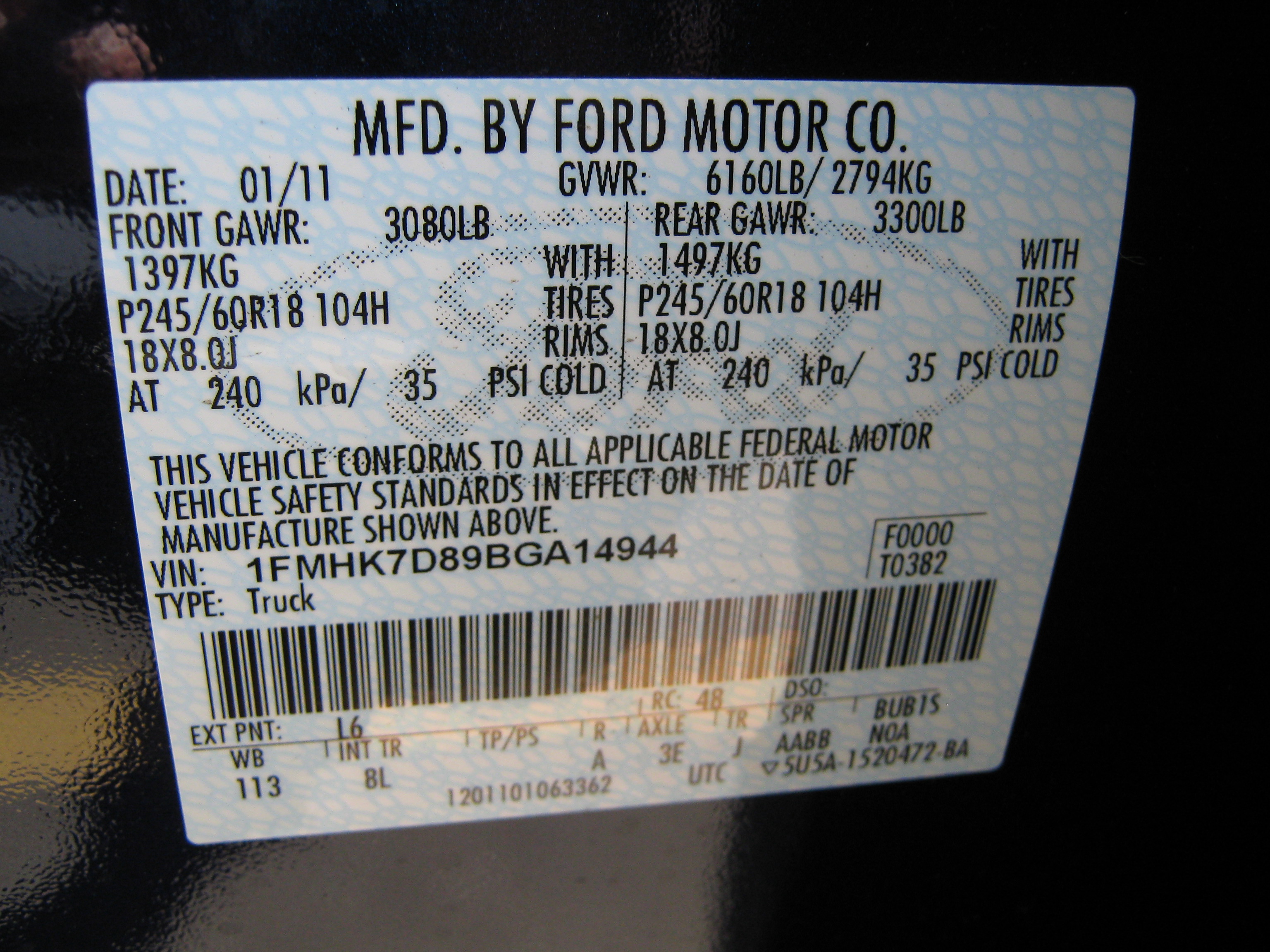2011 FORD EXPLORER crash-test photo
