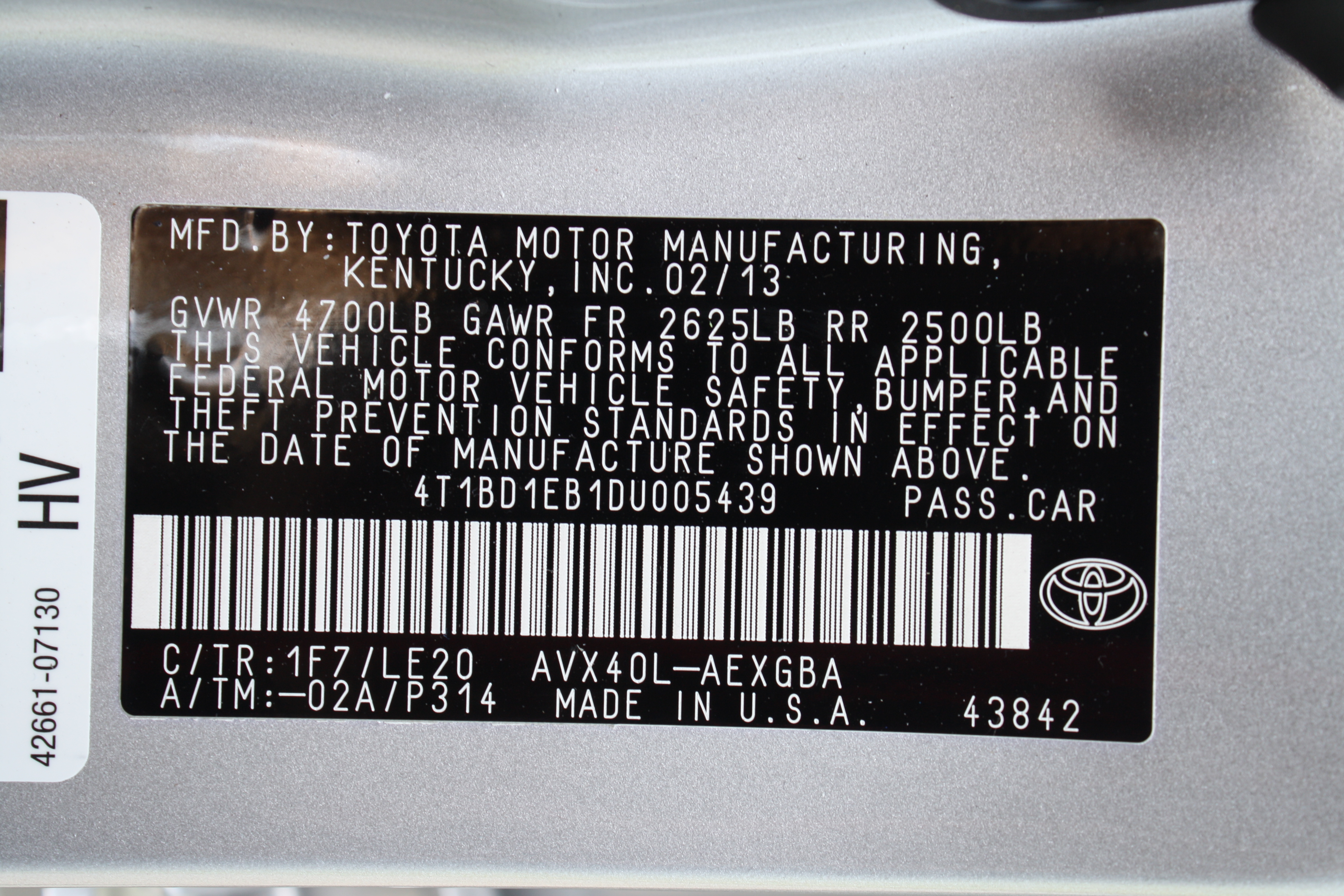 2013 TOYOTA AVALON crash image