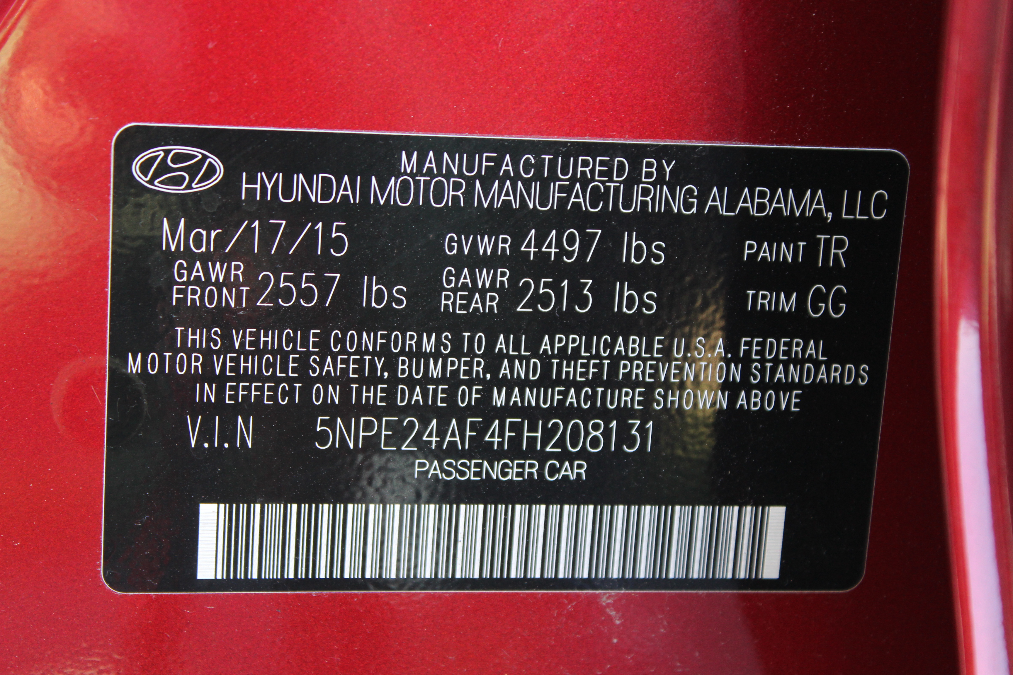 2015 HYUNDAI SONATA crash image