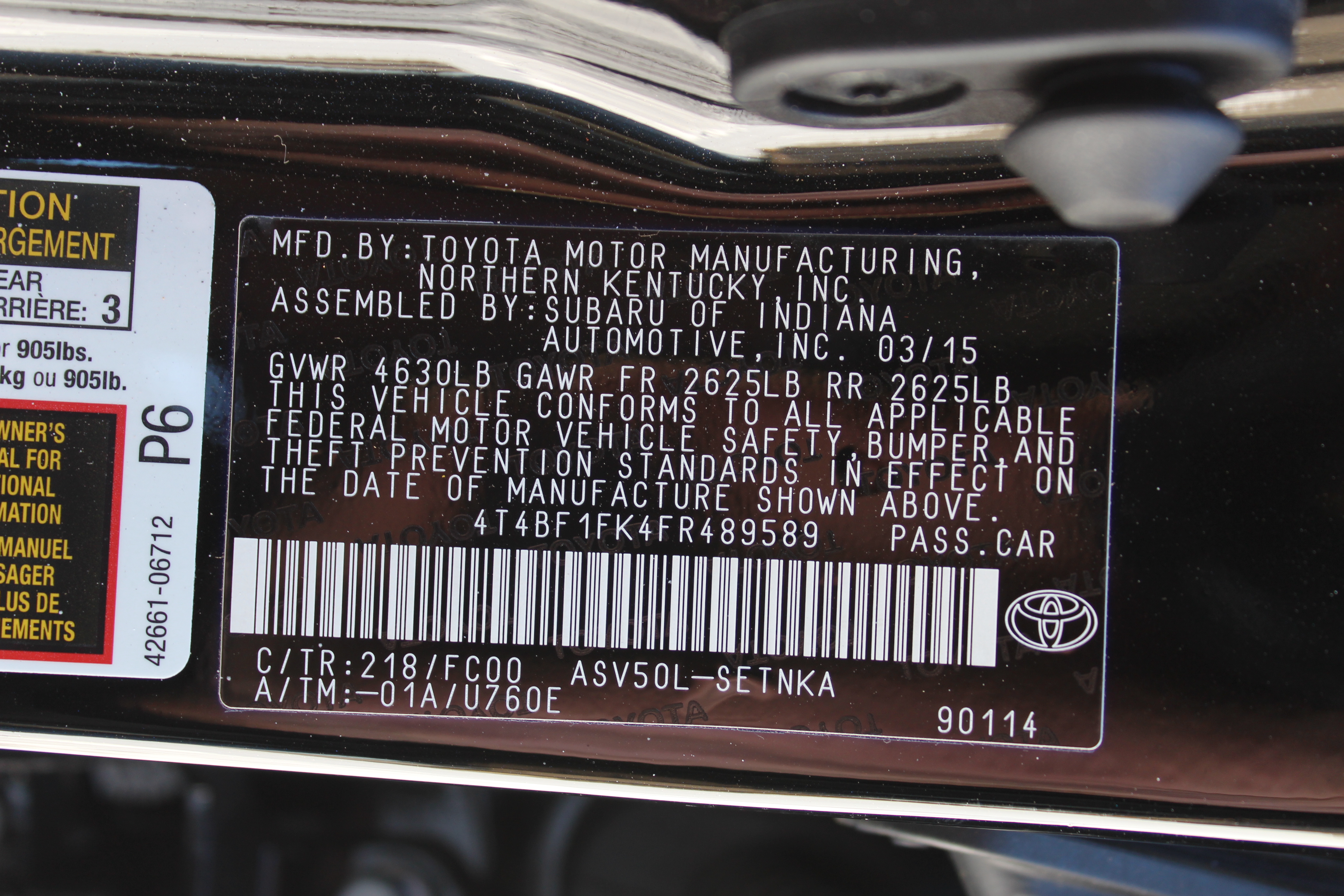 2015 TOYOTA CAMRY crash image