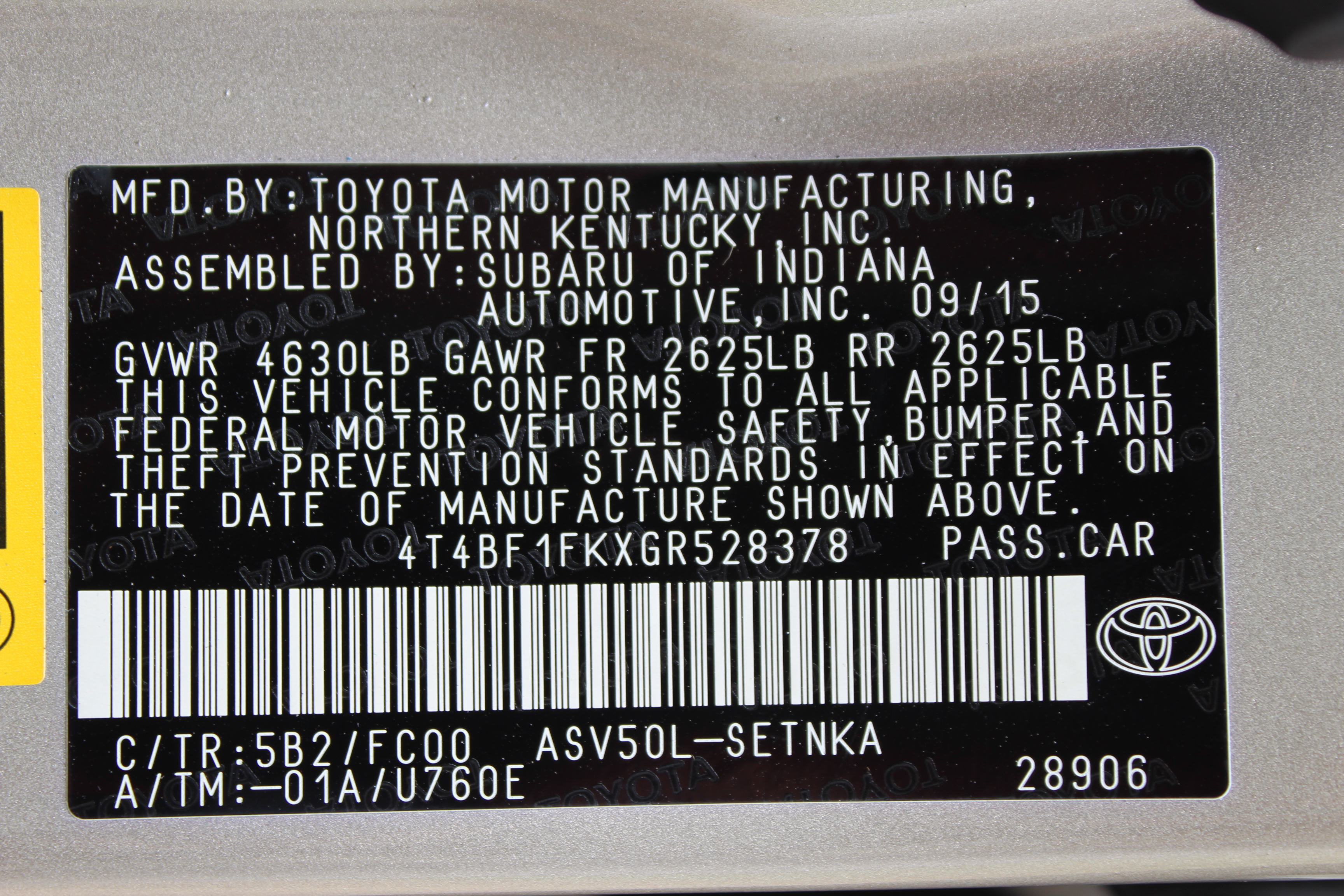 2016 TOYOTA CAMRY crash image